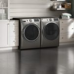 GE 28″ Wide Front Load Washer & Dryer Set Satin Nickel