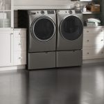 GE 28″ Wide Front Load Washer & Dryer Set Satin Nickel