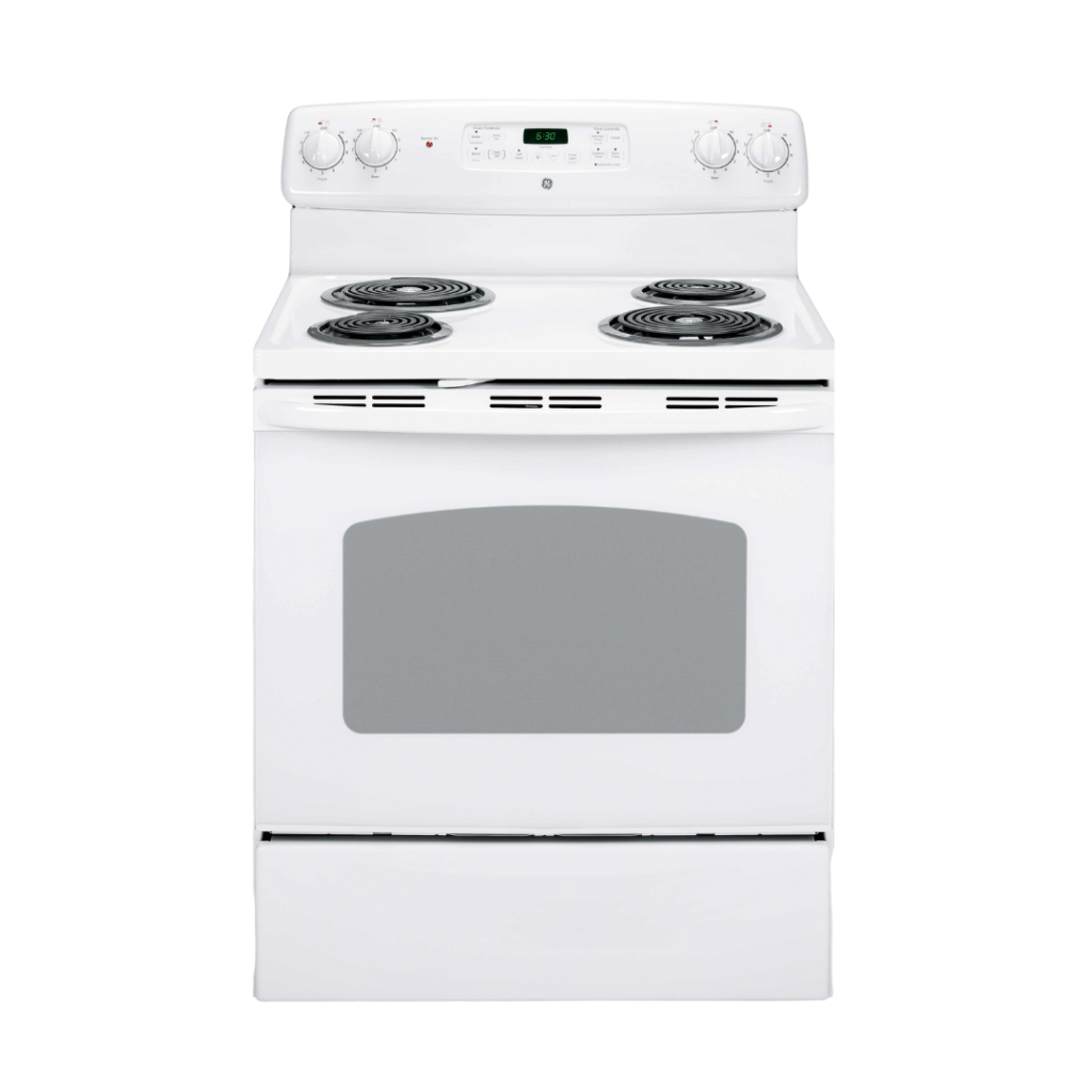 GE 30″ Electric Range w/ 5 Cu. Ft. Sellf-Cleaning Oven and Sensi-Temp Coil Element White