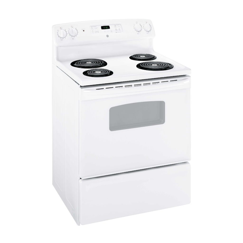 Cuisinière électrique 30″ GE avec four de 5 pi³ et serpentins Sensi-Temp blanche