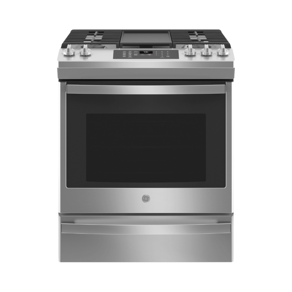 GE 30" Slide-In Gas Range with 5.6 ft³ Air Fryer Convection Oven Stainless
