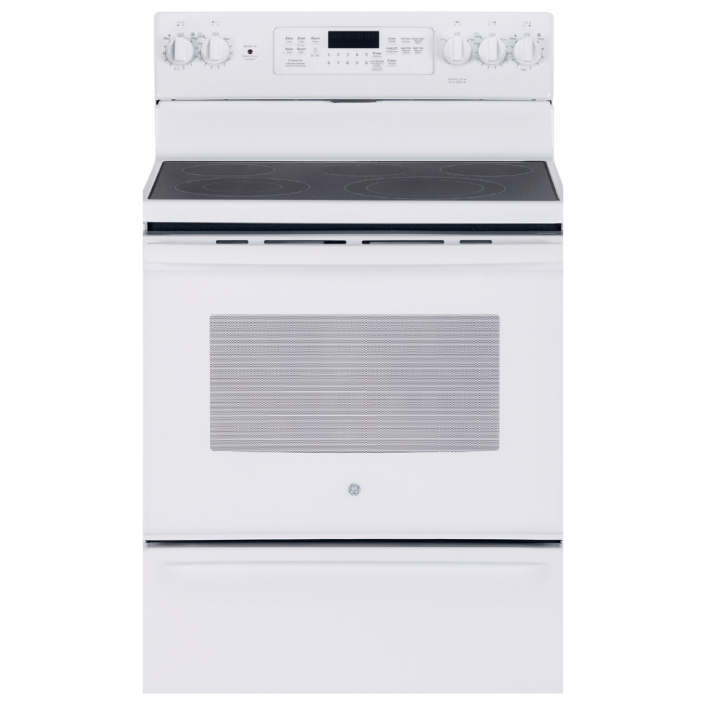 Cuisinière électrique à convection véritable 30″ GE avec four de 5 pi³ blanche
