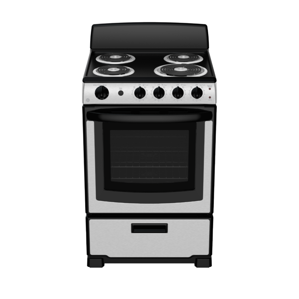 Cuisinière électrique 24″ GE avec un four de 2,9 pi³ acier inoxydable