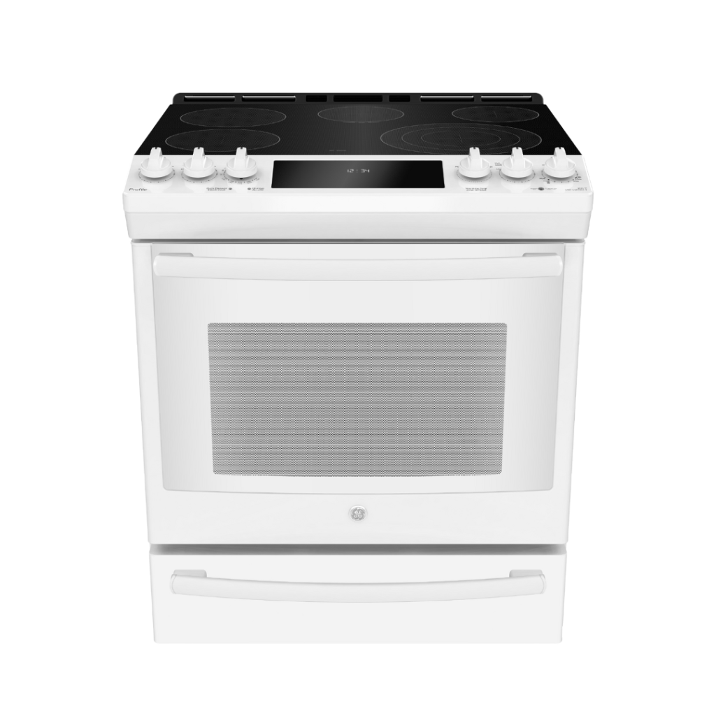 Cuisinière électrique encastrée 30″ GE Profile avec four à convection véritable blanche