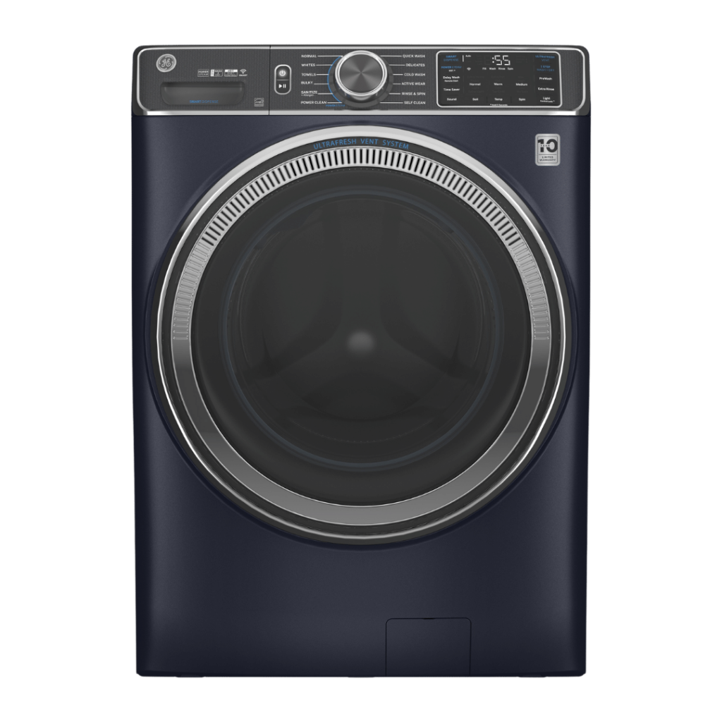 GE 5.8 Cu. Ft. 28″ Wide Front Load Washer with Built-In Wi-Fi Sapphire Blue