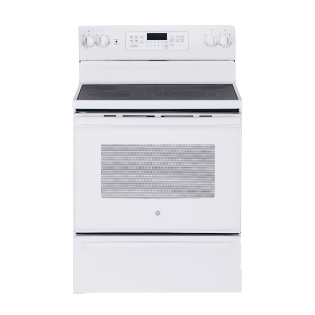 Cuisinière électrique à convection Air-Flow 30″ GE avec four de 5 pi³ blanche