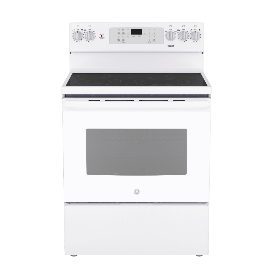 Cuisinière électrique à convection véritable 30″ GE avec four de 5 pi³  blanche (déballée)